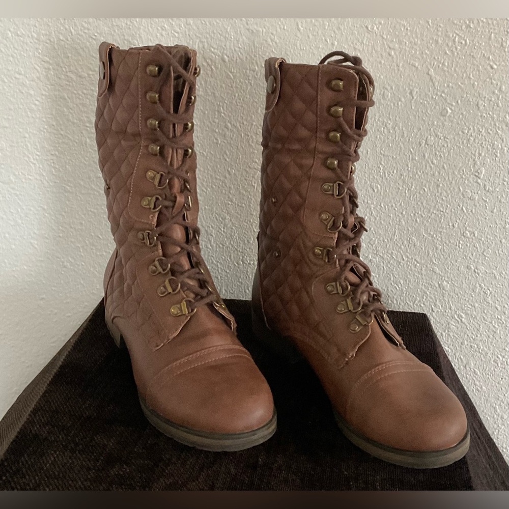 Just fab Brown Faux Leather Fur Lined Winter Boots - Discounted Shipping